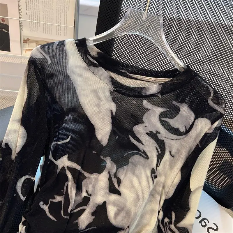 Long Sleeve T-shirts Women Tie - Silk Painting Dye 评论和价格